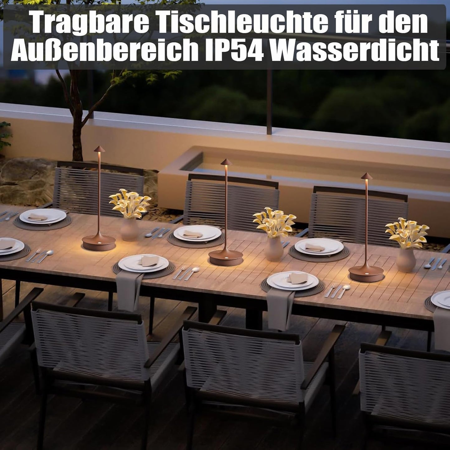 Leomix Tischlampe Kabellos, LED Tischlampe Kabellos Akku Tischlampe Wiederaufladbar 4000mAh Tischlampe Touch Dimmbar Outdoor Tischlampe IP54 Étanche pour Restaurant/Bar/Jardin/Balcon/Esstisch [Classe énergétique G]