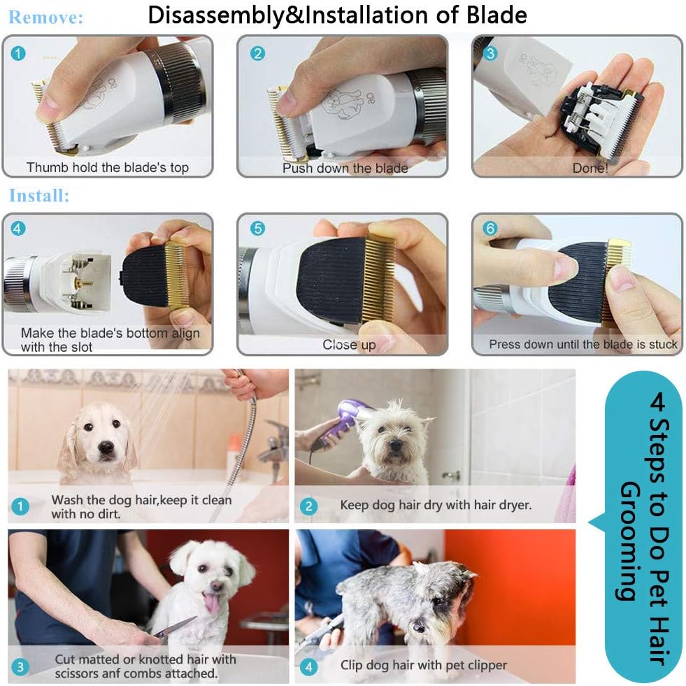 Hundeschermaschine, 2-Gang-Hundepflegeset, Hundehaarschneider, Katzenrasierer, geräuscharme, wiederaufladbare, kabellose Haustierschermaschine für kleine, mittelgroße und große Hunde und Katzen