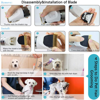 Hundeschermaschine, 2-Gang-Hundepflegeset, Hundehaarschneider, Katzenrasierer, geräuscharme, wiederaufladbare, kabellose Haustierschermaschine für kleine, mittelgroße und große Hunde und Katzen