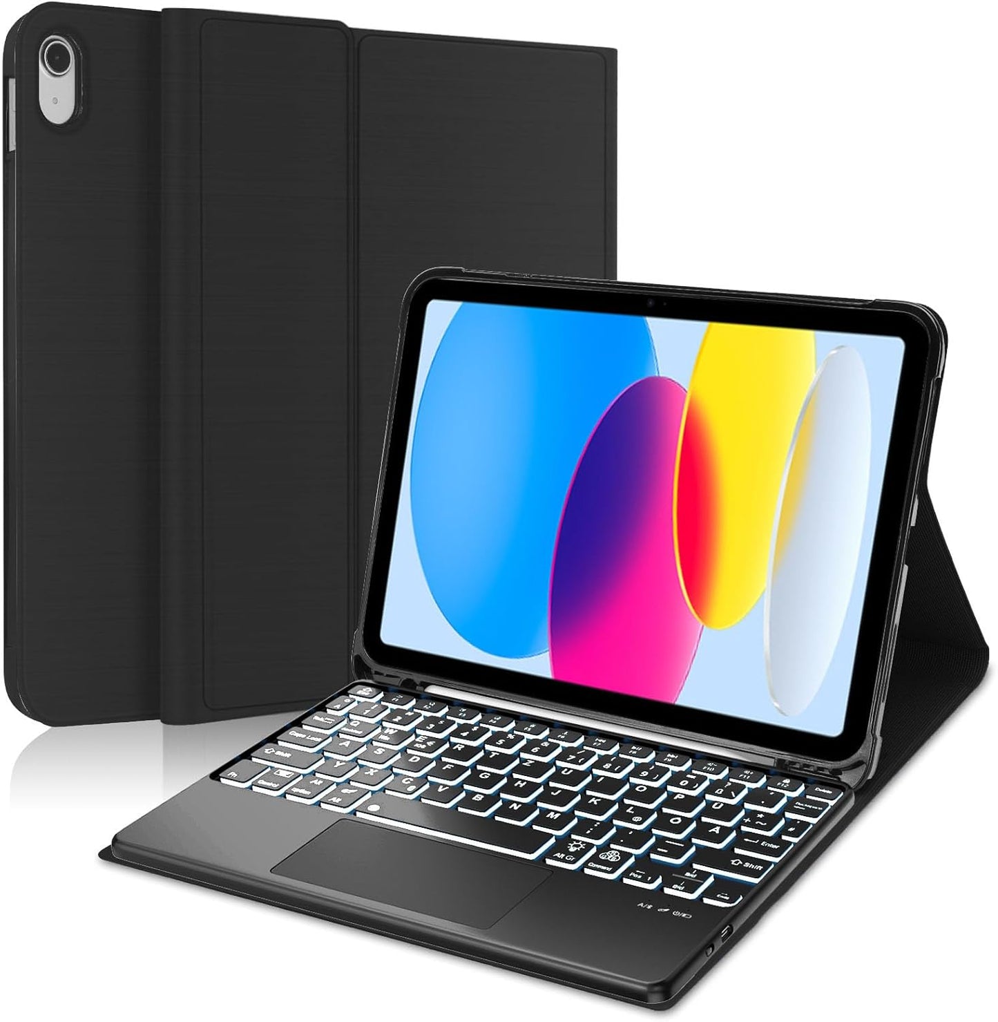AVNICUD Tastatur für iPad 10 Generation 2022 10.9"/A16 11 Generation 2025 mit Touchpad, Hülle mit Tastatur für iPad 10 2022 Beleuchtete Magnetische Bluetooth Abnehmbare QWERTZ, Schwarz