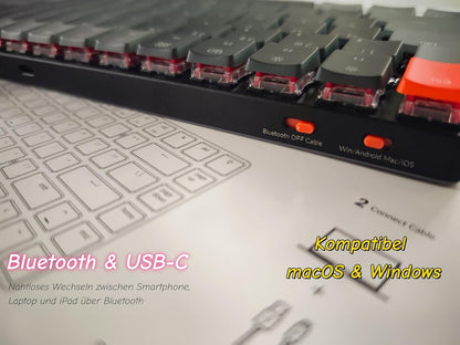 Keychron K3 Ultra-Slim Bluetooth Wireless Mechanische Tastatur, 75% ISO-DE-Layout Hot-Swap-fähig Low Profile Optischer Brauner Schalter RGB Gaming-Tastatur für Mac Windows