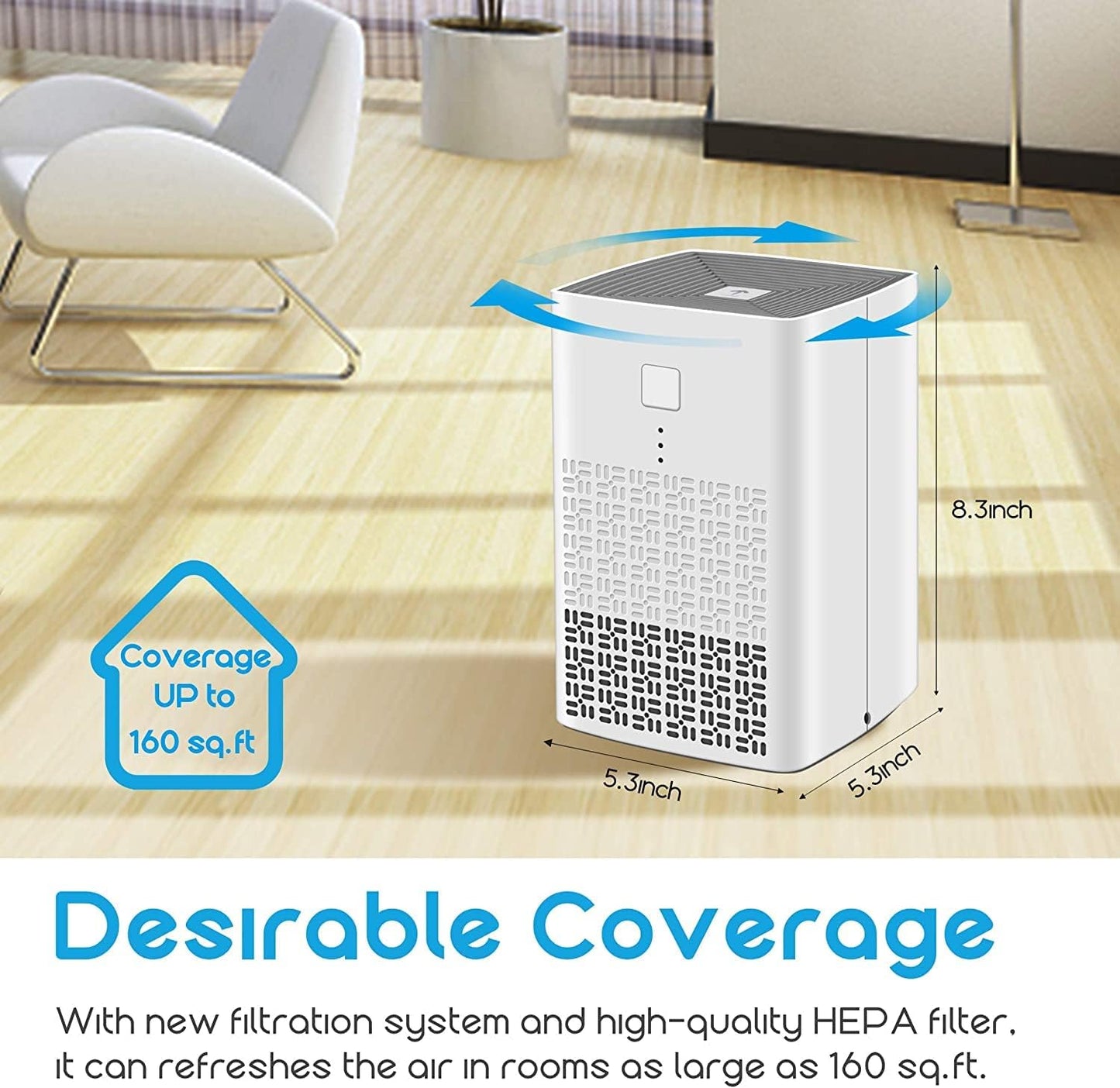 ZHENGXOO Kleiner Luftreiniger für Schlafzimmer mit echtem HEPA, tragbarer Luftreiniger, entworfen für kleine Räume, verwendet 5 V 1 A USB