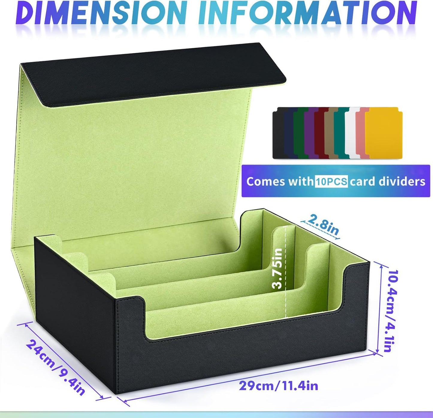 Karten-Aufbewahrungsbox für Sammelkarten, 1800+ PU-Leder, Commander-Kartendeck-Hülle, Magnetverschluss, Kartenhalter, passend für magische Spielkarten (Schwarz und Zitronengrün)
