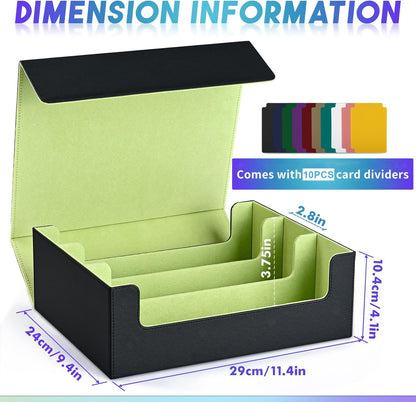 Karten-Aufbewahrungsbox für Sammelkarten, 1800+ PU-Leder, Commander-Kartendeck-Hülle, Magnetverschluss, Kartenhalter, passend für magische Spielkarten (Schwarz und Zitronengrün)