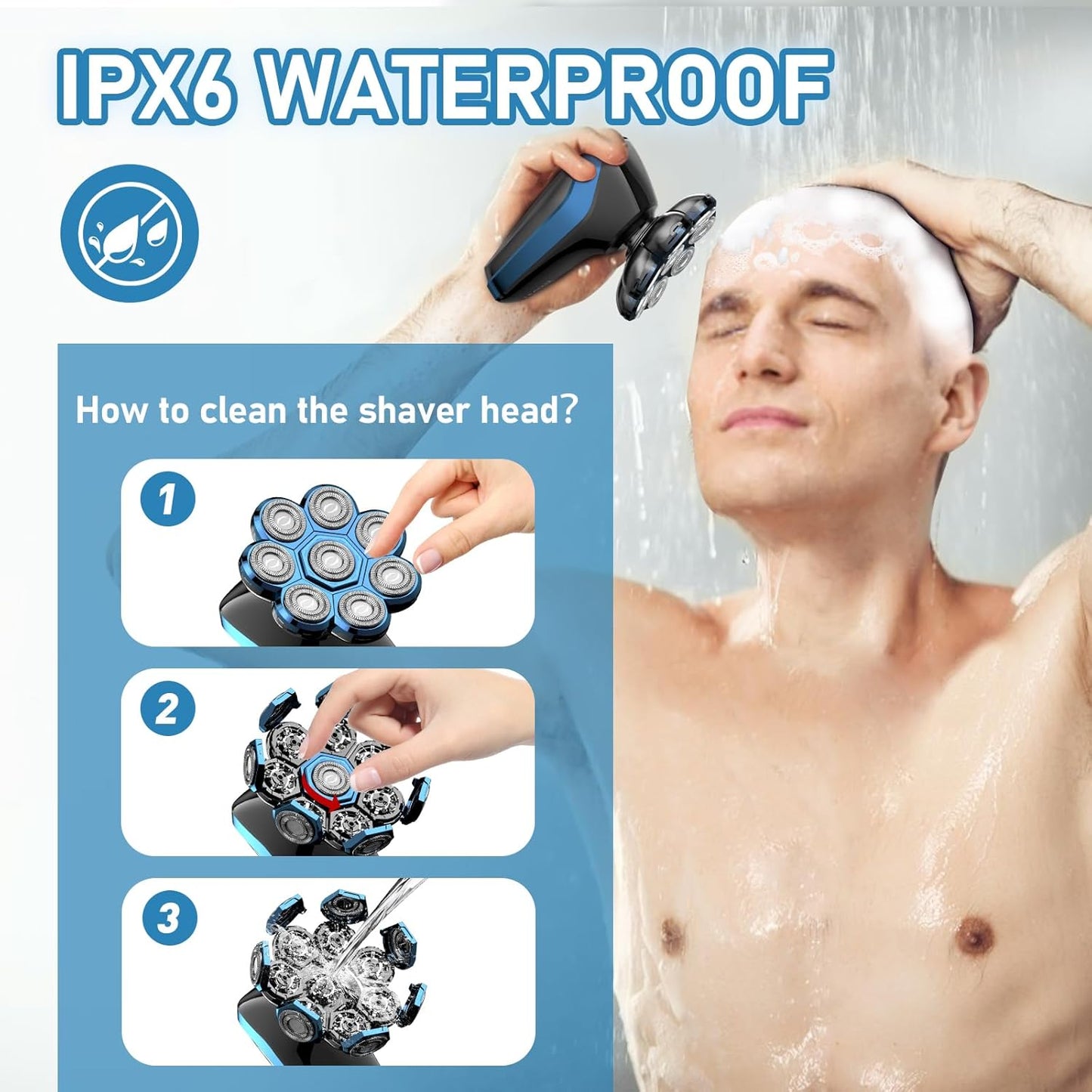 Head Shavers for Men, Upgrade 8D Rotating Electric Shavers for Bald Men Cordless Waterproof Wet & Dry USB Rechageable 99min Use Time LED Display Razor Bart for Home, Office, Travel Black