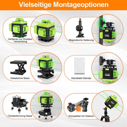 IMAYCC Kreuzlinienlaser Grün Selbstnivellierend Laser Wasserwaage 16 Linien 4Dx360 Grad Linienlaser Kreuzlaser Baulaser Einstellbare Helligkeit für Innenbereich Baustelle, 2 x Batterie
