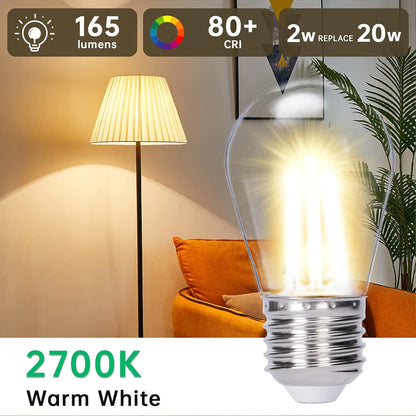 Ruinnykai LED-Lichterkette für draußen/innen, 10 m, 12 Fassungen, 12+2 Glühbirnen, dimmbar, E27, IP65, 2700 K, Warmweiß, 1 W pro Glühbirne