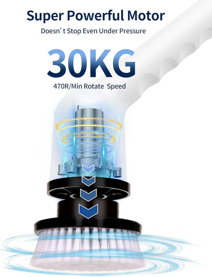 Elektrischer Spin Scrubber, 9-in-1-Akku-Reinigungsbürste mit USB-Anschluss Typ C, Ladegerät, 3 einstellbaren Geschwindigkeiten, LED-Anzeige, elektrischer Schrubber zum Reinigen von Badezimmer-, Badewannen- und Fliesenböden