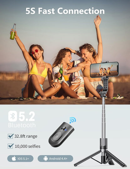 Selfie-Stick-Stativ mit 2 Fülllichtern, extra langes 45-Zoll-Stativ mit abnehmbarer Fernbedienung, kompatibel mit iPhone, Samsung, Smartphones