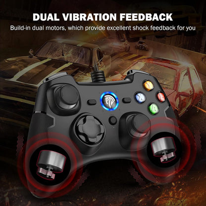 2 X in pack Controller EasySMX PC Controller, Controller Joystick für Spiele mit Kabel mit Dual-Vibration, Turbo und Fronttasten für Windows/ PS3 / Android TV Box