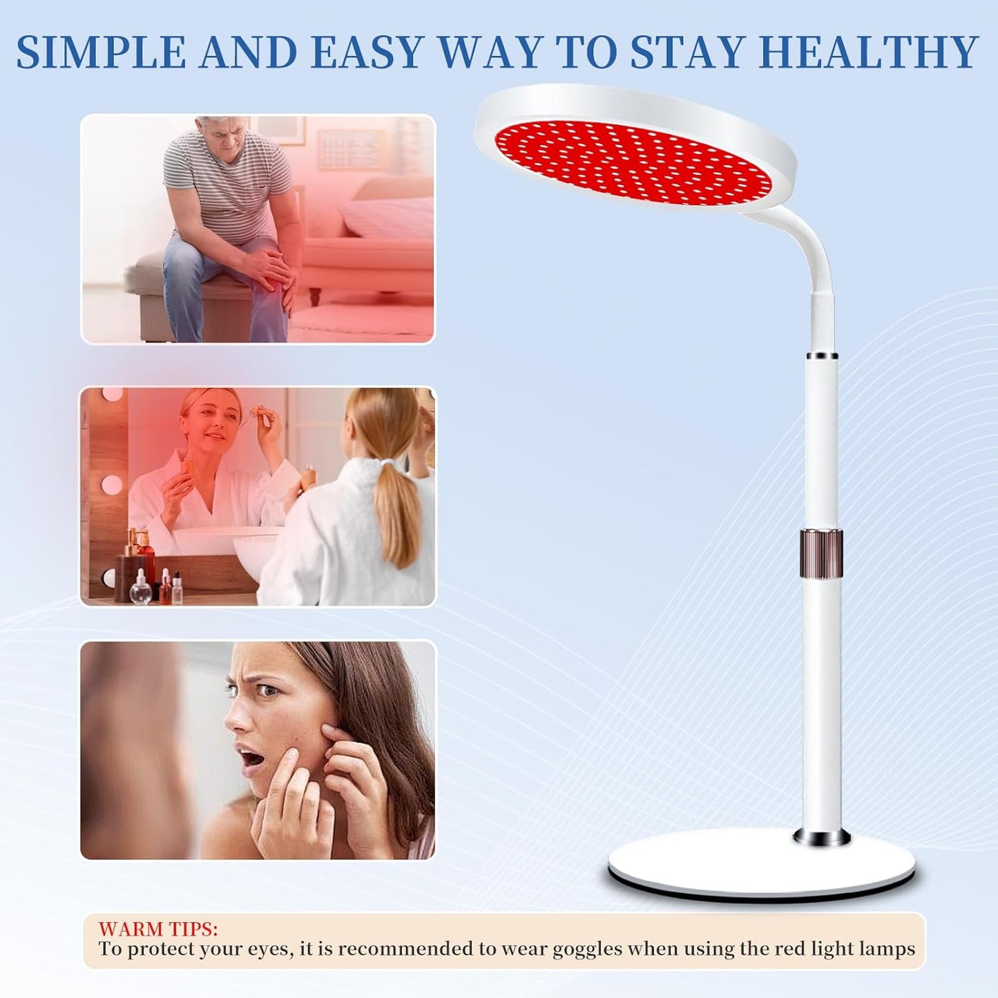 Hottoerak Rotlichtlampe mit Sockel, 660nm Infrarotlampe mit Timer, 140LEDs Red lights mit Verstellbare Höhe & Verstellbarer Schwanenhals für Heim/Büro Gebrauch