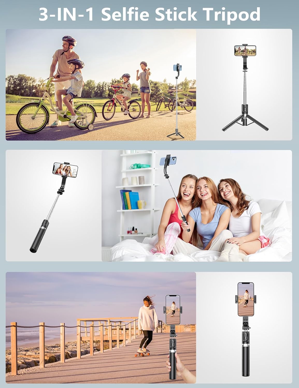 Selfie-Stick-Stativ mit 2 Fülllichtern, extra langes 45-Zoll-Stativ mit abnehmbarer Fernbedienung, kompatibel mit iPhone, Samsung, Smartphones