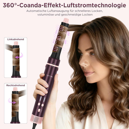7 in 1 Airstyler, PARWIN PRO BEAUTY MaxAIR 2.0 Multi-Styler Set, Auto-Wrap Lockenstab, Geringere Hitzeschäden Glätteisen, 110000 U/Min Föhn, Volumenbürste, Styling, Glättung Pinsel, Jasper Plum