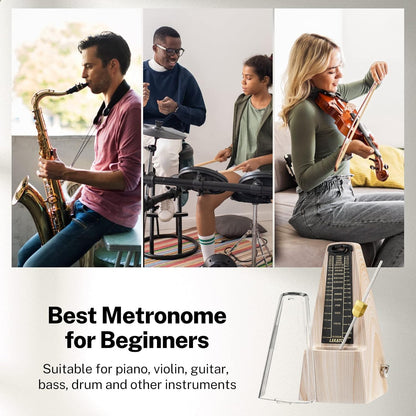 Métronome mécanique avec glocke, métronome universel LEKATO pour piano, guitare, ukulélé, violon et chromatique, ton de voix, haute précision de takt et tempo pour musicien, avec couleur bois