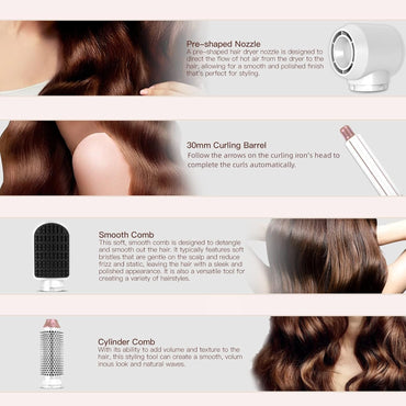 MIEARA 5 in 1 Airstyler Ionen Föhn, Professioneller Multifunktionaler Hairstyler, für Schnelles Trocknen Warmluftbürste Frizz-Free Lockenstab Automatisch Volumizing Glättung (pink)