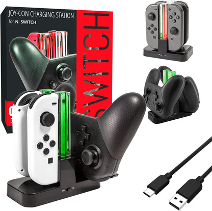 Orzly Ladestation für Switch Controller Pro Controller und JoyCons, Dockingstation [mit einzelnen LEDs und USB Type-C Kabel]