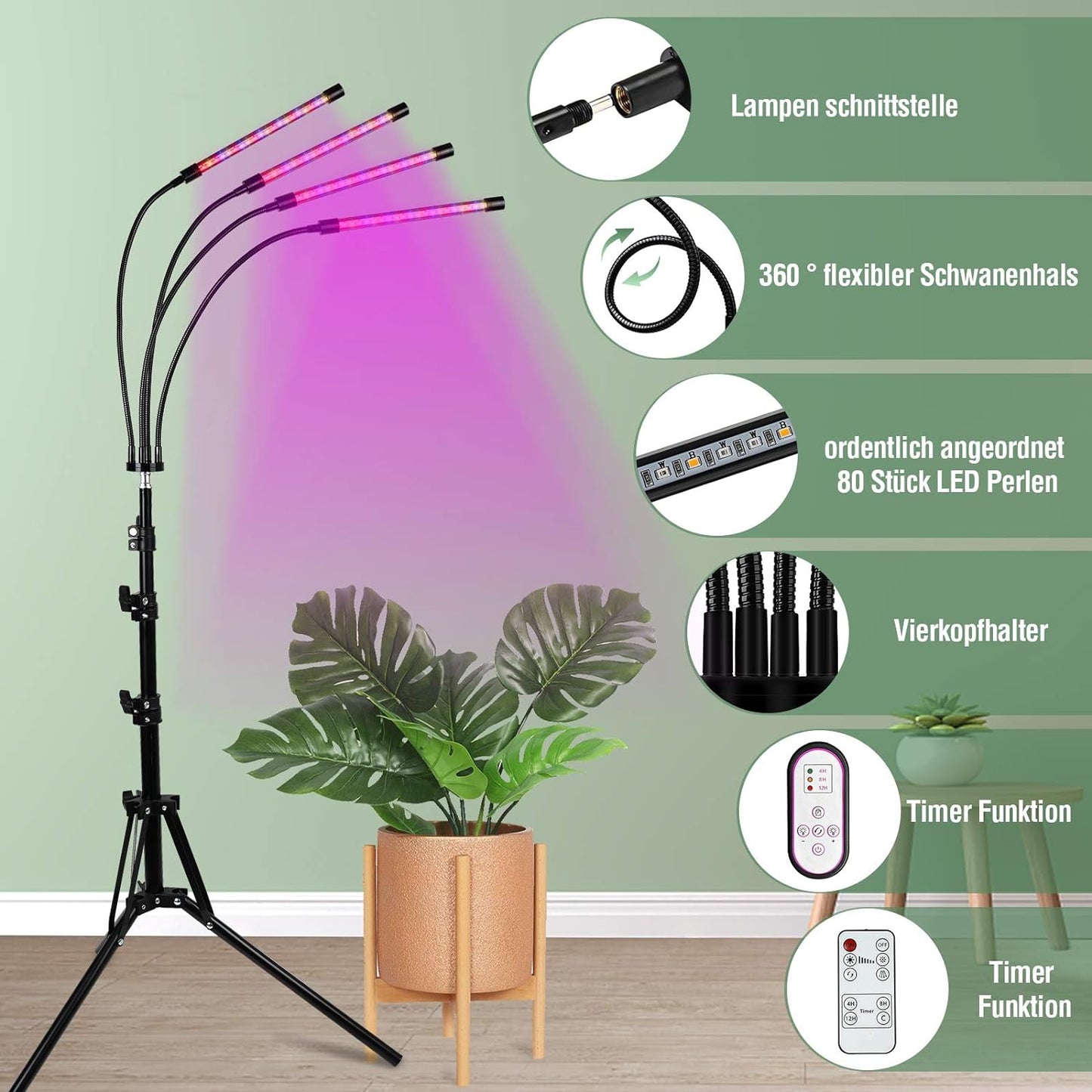 ONEVEZ-Pflanzenlampe LED-Pflanzenlicht Wachstumslampe-Vollspektrum Pflanzenleuchte-Grow Lampe-Zimmerpflanzen - 40W mit 80 LEDs, mit 3 Arten von Modus, 6 Arten von Helligkeit mit Zeitschaltuhr