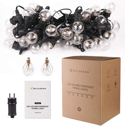MYCARBON LED Lichterkette Auen 13,5M IP67 36er Birnen wasserdicht Lichterkette Glhbirnen Outdoor Innen mit Stecker Deko fr Garten Party Terrasse Zimmer Balkon 2 Ersatzbirnen Warmwei