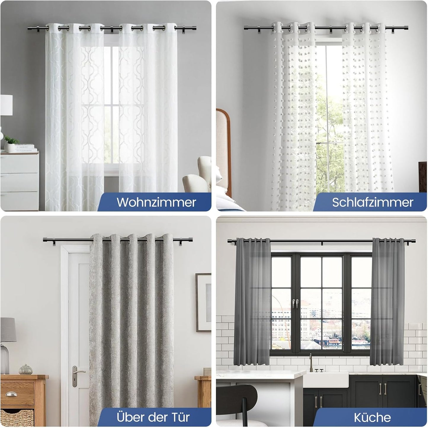 Gardinenstange Schwarz 76-228 cm Vorhangstange Ausziehbar 19 mm Durchmesser für Schlafzimmer, Wohnzimmer oder Küche von GEEBOBO
