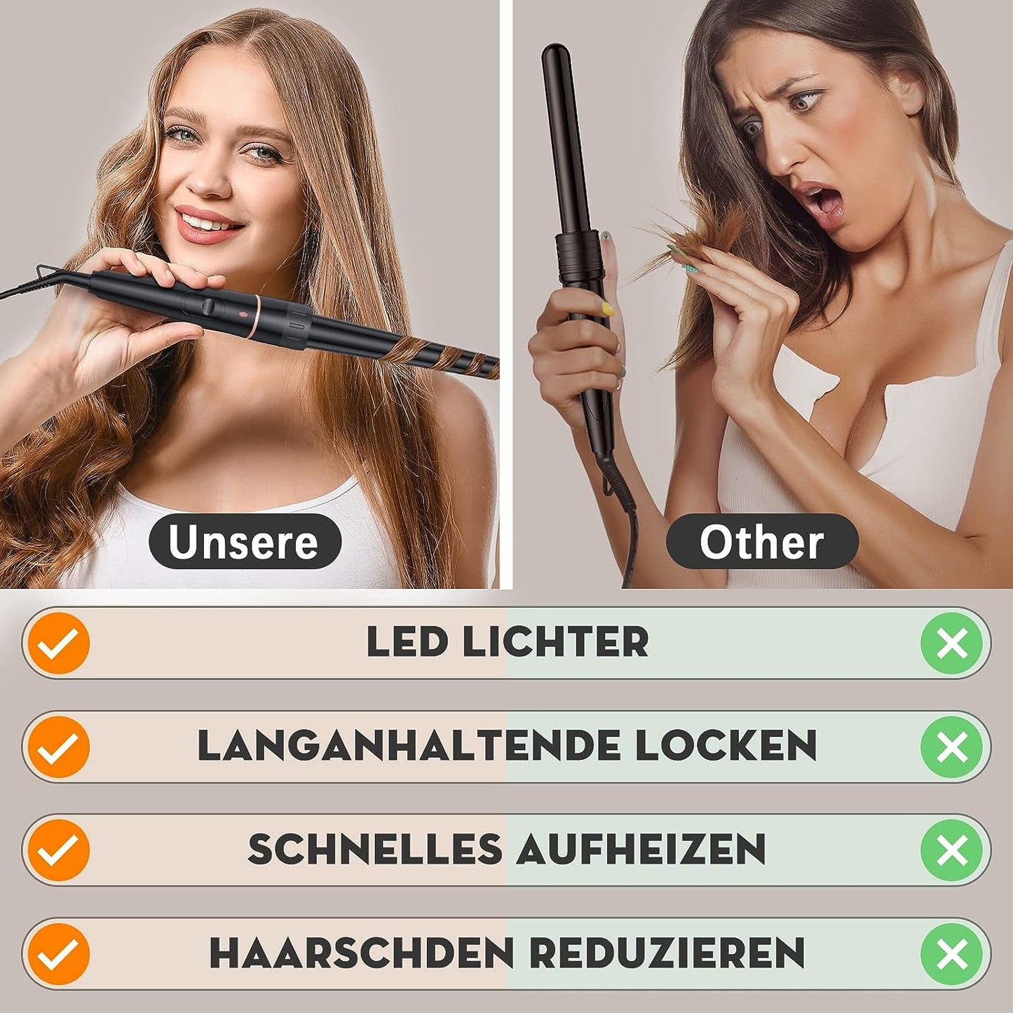 Lockenstab Große und Kleine Locken Set6 in 1 Mit Verschiedenen Aufsätzen Antistatische Keramik Turma