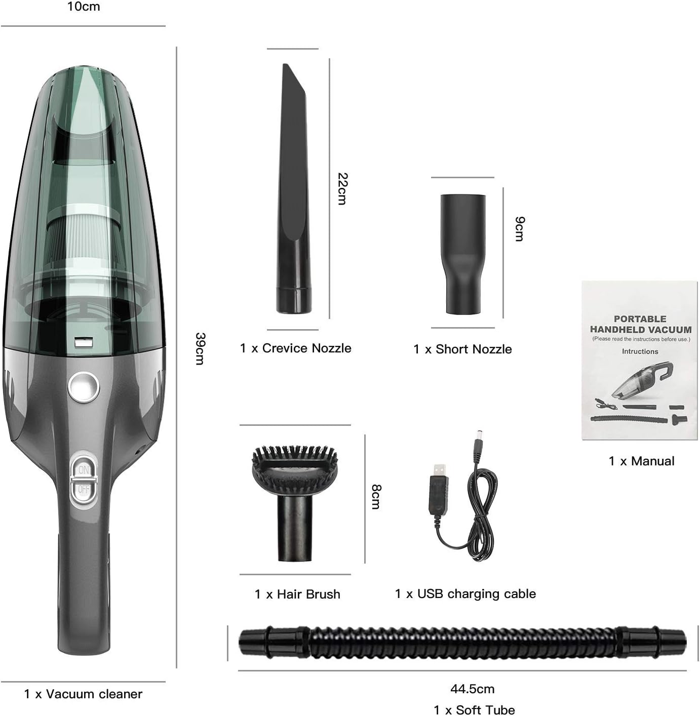 Enibon Handstaubsauger kabellos, 7000 PA 120 W Auto-Staubsauger, leistungsstarke Saugkraft, 2600 mAh wiederaufladbarer Mini-Staubsauger, waschbarer HEPA-Filter, Nass-/Trockensauger für Zuhause, Büro, Auto, Haustier