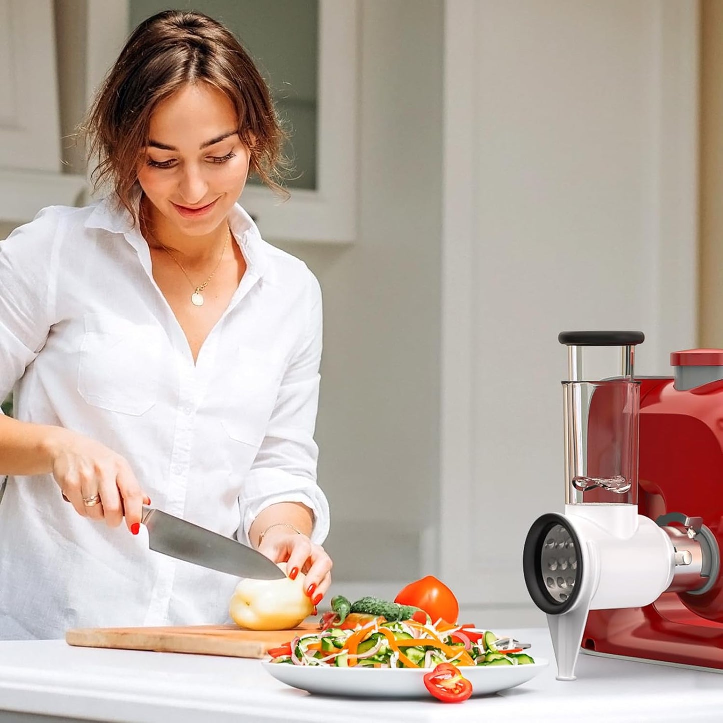 GVODE Gemüseschneider Zubehör für Bosch MUM5 Küchenmaschine, Käsereibe Zubehör, Gemüsemühle avec 3 lames en acier inoxydable
