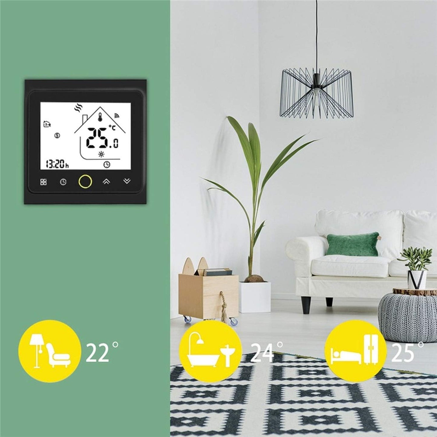 Thermostat intelligent Wi-Fi, régulateur de température d'eau, chauffe-eau électrique, chaudière à eau et gaz, compatible avec Alexa et Google Home (blanc, BHT-002-GCLW (Wi-Fi))