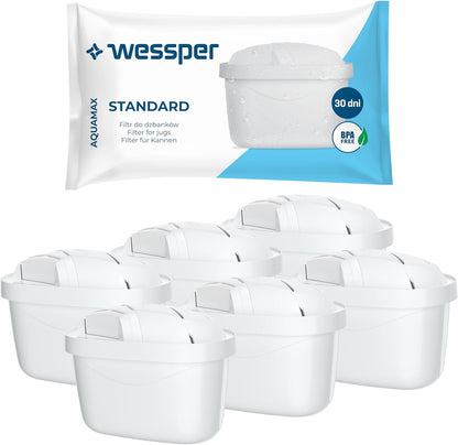 Wessper Wasserfilter Kartusche Kompatibel mit Brita Maxtra Wasser Kanne, Filter mit Aktivkohle und Lonenaustauscherharz, Wasserfilterkatuschen - 6 Pack