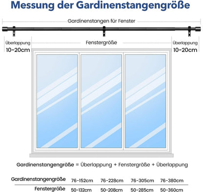Gardinenstange Schwarz 76-228 cm Vorhangstange Ausziehbar 19 mm Durchmesser für Schlafzimmer, Wohnzimmer oder Küche von GEEBOBO