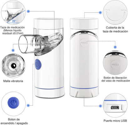 Milcea Tragbares Vernebler Set , Inhalator Vernebler für Kinder und Erwachsene Atemwegserkrankungen , 2 Masken , Automatische Reinigung  (Weiß)