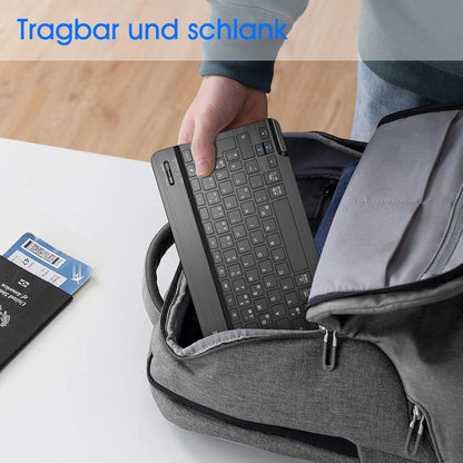 FINTIE Ultradünn Bluetooth Tastatur mit deutschem Layout QWERTZ für iPad Air/Pro/Mini/iPad 10.9/10.2/9.7/iPhone/Samsung/Android, Schwarz