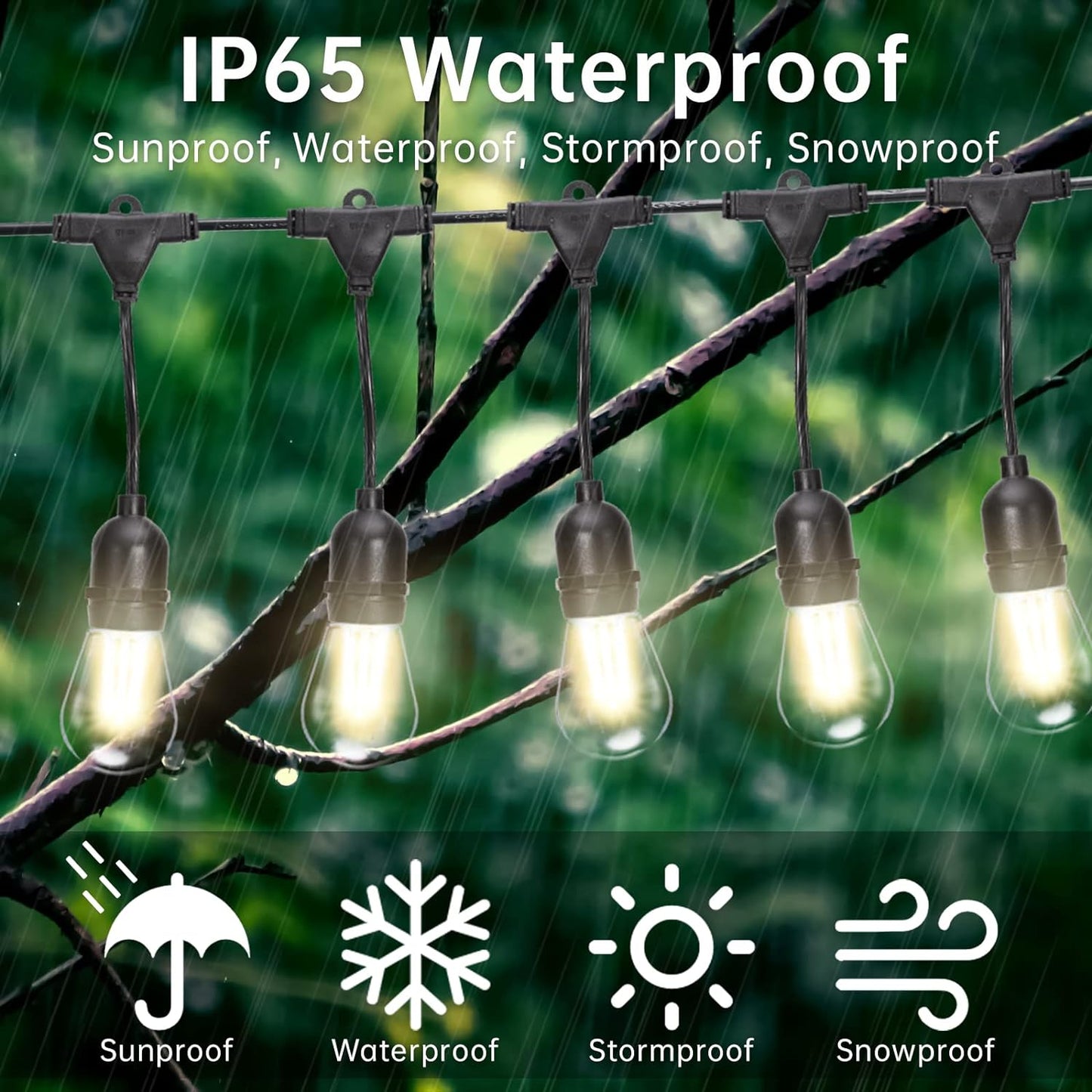 Ruinnykai LED-Lichterkette für draußen/innen, 10 m, 12 Fassungen, 12+2 Glühbirnen, dimmbar, E27, IP65, 2700 K, Warmweiß, 1 W pro Glühbirne