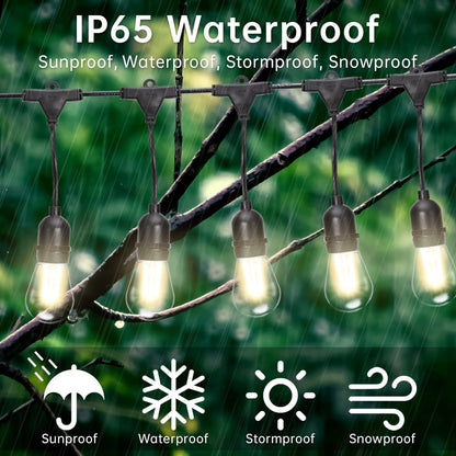 Ruinnykai LED-Lichterkette für draußen/innen, 10 m, 12 Fassungen, 12+2 Glühbirnen, dimmbar, E27, IP65, 2700 K, Warmweiß, 1 W pro Glühbirne