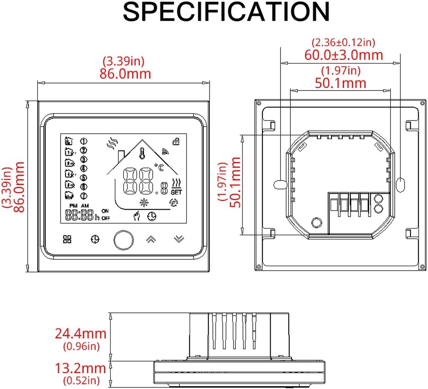 Thermostat intelligent Wi-Fi, régulateur de température d'eau, chauffe-eau électrique, chaudière à eau et gaz, compatible avec Alexa et Google Home (blanc, BHT-002-GCLW (Wi-Fi))