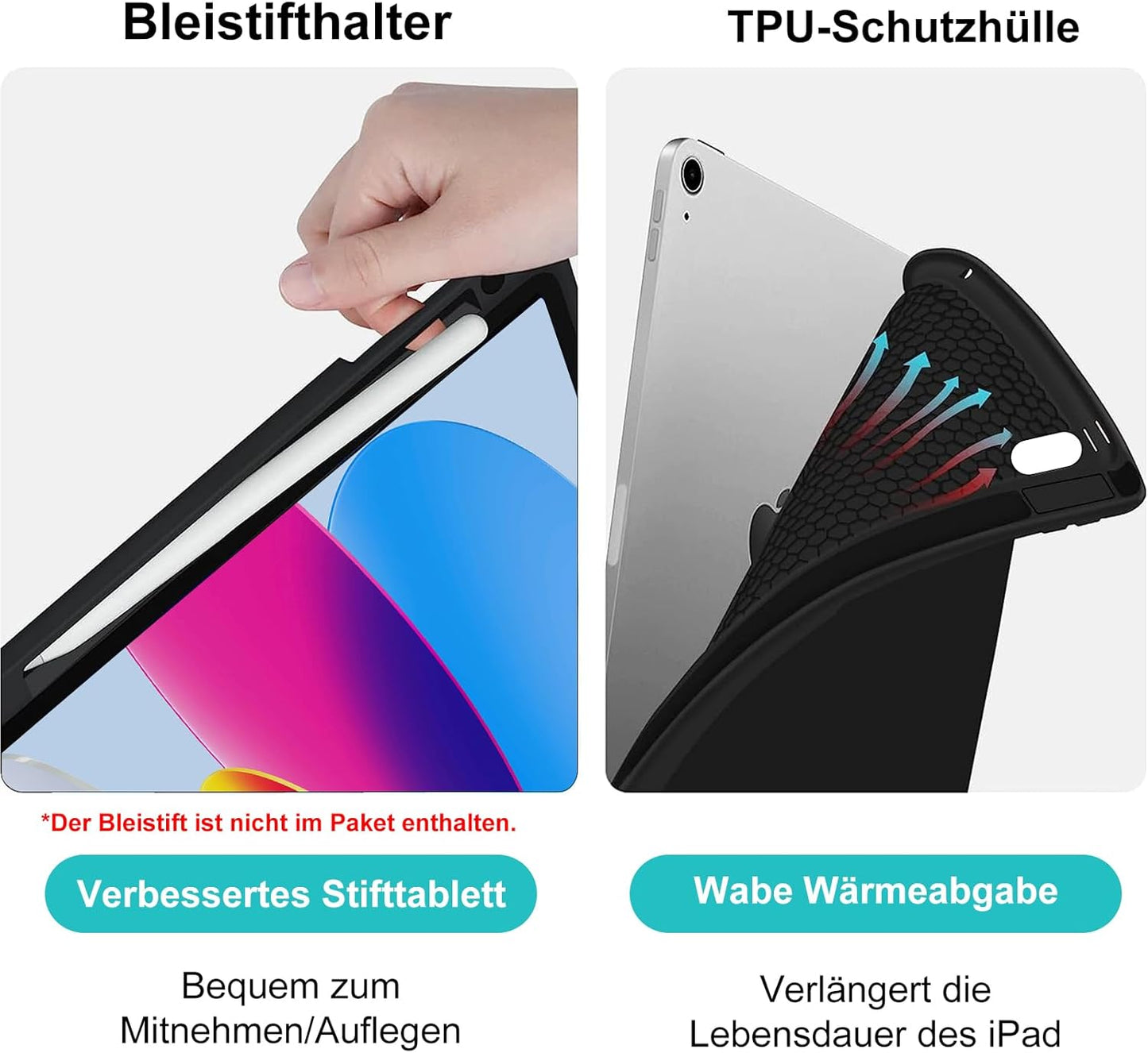 AVNICUD Tastatur für iPad 10 Generation 2022 10.9"/A16 11 Generation 2025 mit Touchpad, Hülle mit Tastatur für iPad 10 2022 Beleuchtete Magnetische Bluetooth Abnehmbare QWERTZ, Schwarz