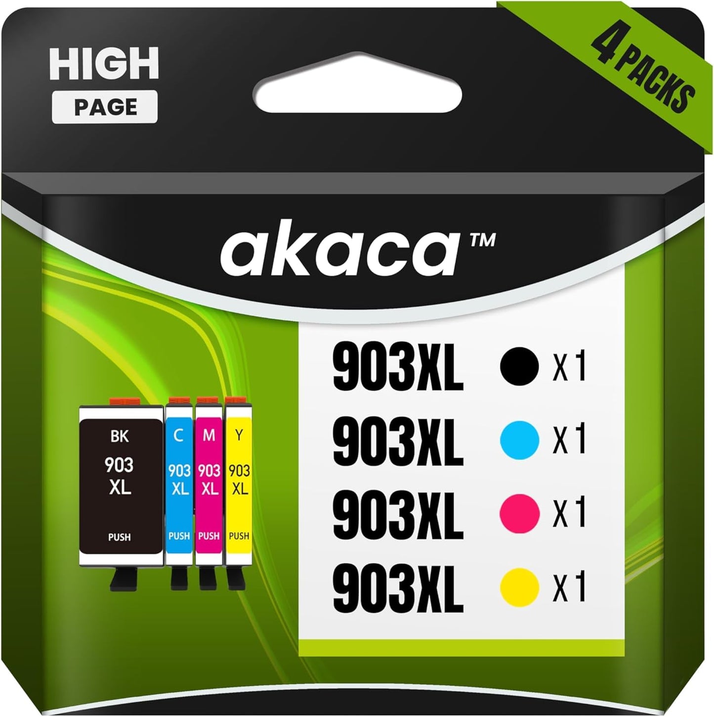 akaca 4 Pcs 903XL Druckerpatronen Kompatibel mit HP 903 903XL Patronen (1 Schwarz, 1 Cyan, 1 Magenta, 1 Gelb), für HP Officejet 6950, OfficeJet Pro 6960, 6970