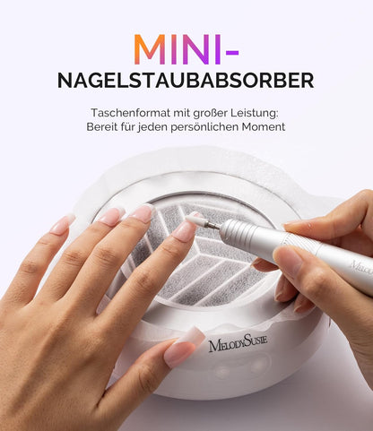 MelodySusie Pocket Nagelstaubsauger HProA, 6000RPM Leistungsstarke Staubabsaugung Nägel für Maniküre, Kompakter Nagelschleifstaub-Absauger mit 30 Wiederverwendbarem Filter für DIY & Studio, Weiß