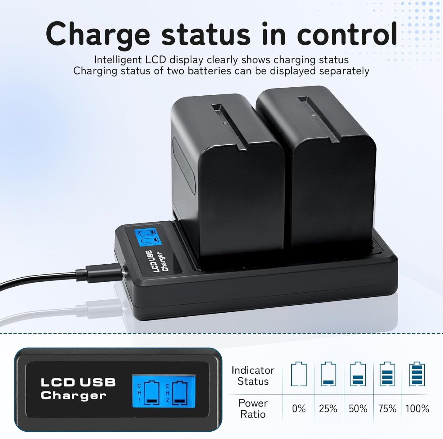 2-Pack 8800mAh Ersatzakku für Sony NP-F970 und USB-Ladegerät für Sony NP-F960 NP-F950 NP-F930 NP-F550 NP-F570 NP-F750 Batterien, für Handycams, Feldmonitor, Videolicht