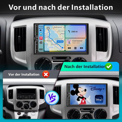 Android Doppel Din Radio mit Wireless Carplay Wireless Android Auto Autoradio mit Bildschirm, 4G+64G 7 Zoll Car Play Auto Radio 2din Touch Display mit Navi, Bluetooth, GPS, WiFi, AM/FM/RDS, AUX/SWC