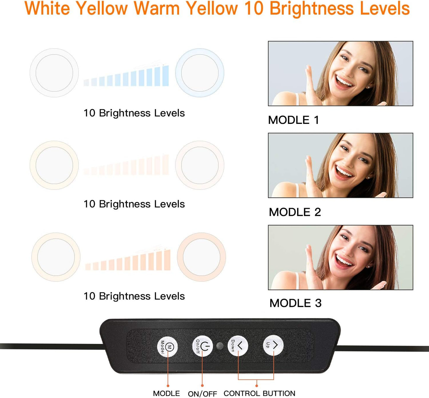 Anneau lumineux à selfie BESTOPE 8" avec support miroir et commande pratique par licol, 3 modes d'éclairage et 10 lumières, anneau lumineux LED pour vidéo YouTube/diffusion en direct pour iPhone/Android