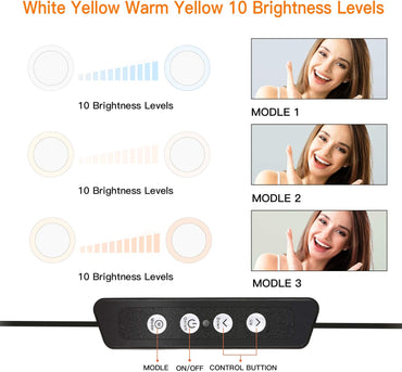 Anneau lumineux à selfie BESTOPE 8" avec support miroir et commande pratique par licol, 3 modes d'éclairage et 10 lumières, anneau lumineux LED pour vidéo YouTube/diffusion en direct pour iPhone/Android