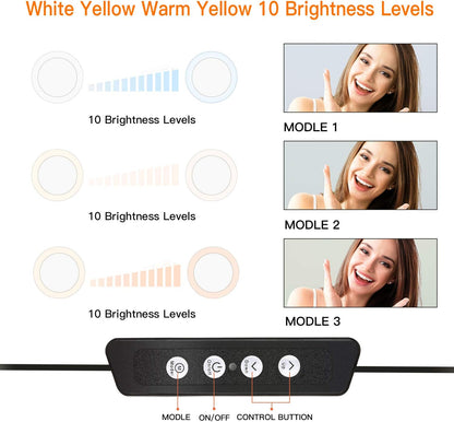 Anneau lumineux à selfie BESTOPE 8" avec support miroir et commande pratique par licol, 3 modes d'éclairage et 10 lumières, anneau lumineux LED pour vidéo YouTube/diffusion en direct pour iPhone/Android