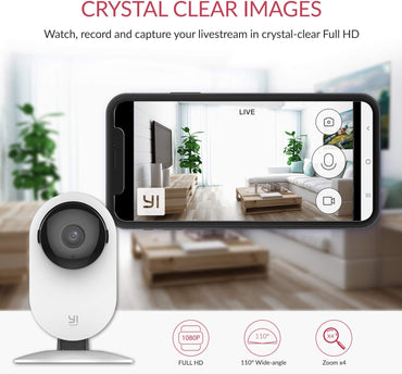YI Overview Room Innen 1080p WiFi IP-Sicherheitsraum mit Bewegungssteuerung, Nachtsicht, Zweiwege-Audio, Babyphone, Heimkamera mit Fernbedienung, Alarm und App-Steuerung