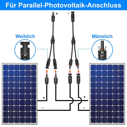 Cihisrent 2 Paar Solarkabel Y-Splitter männlich weiblich Y-Stecker Solar IP67 wasserdicht Solarstecker Y-Stecker Photovoltaikkabel Solarpanel-Kabel MMF + FFM für parallele Photovoltaik-Verbindung