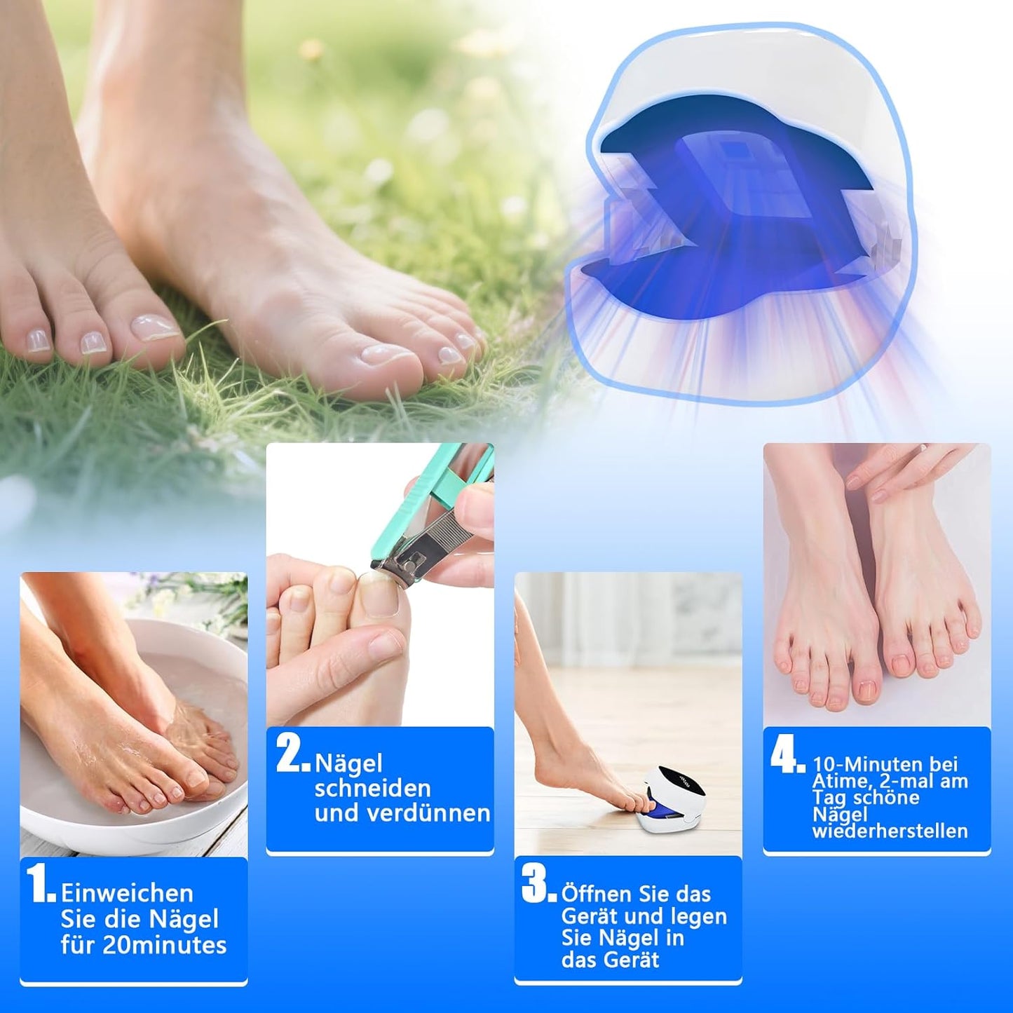 Nagelpilz Laser gerät Laser Nagelpilz Schnell Wirkende Hocheffizientes Nagelpilz Kaltlasertherapie, Behandlung von mehreren Zehen und bequemen Füßen 4 Blau 2 Infrarot Therapie Nagelpilz Laser (a)