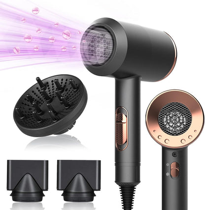 Oskuglin Föhn, 2400W professioneller tragbarer Ionen-Haartrockner Salon Haarfön mit Heiß-/Kalttaste, Concentrators and Diffuser, 3 Temperatureinstellungen, 2-Gang für Zuhause, Salon, Reisen (Schwarz)