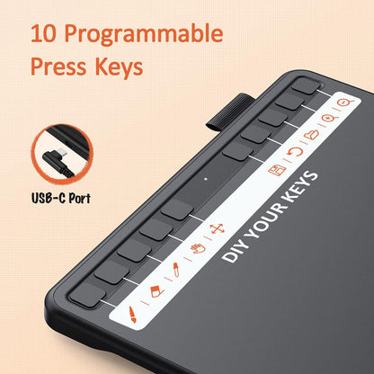 UGEE S640 Grafiktablett, digitales Zeichentablett mit Stylus, batterieloser Druckempfindlichkeit, 8192 Stylus Tablet, 10 Tastenkombinationen, kompatibel mit Windows, Mac, Linux und Android