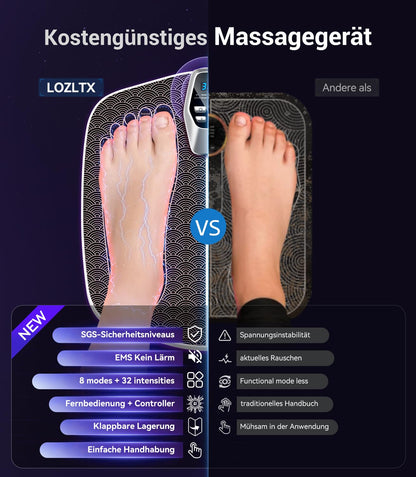 LOZLTX Neue Technik-Intelligente Impuls EMS-Fußmassagegerät【Mikrostrom-Nano-Penetration TENS/EMS-Dualmodus】Fußmassagegerät【Null-Verzögerungsreaktion-TÜV Rheinland-zertifiziert】Durchblutungsstimulator