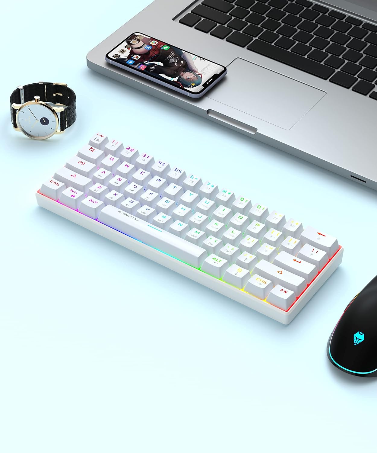 Lilhowcy Schnellster Tastaturschalter aller Zeiten – Optische Schalter – Chroma-RGB-Beleuchtung – PBT-Tastenkappen – Onboard-Speicher (weiß)