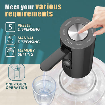 YISH Wasserspenderpumpe, Wasserpumpe 5 Gallonen Wasserflasche: Elektrischer Wasserspender, wiederaufladbare USB-Wasserflaschenpumpe, langsame, faltbare Trinkwasserpumpe für Zuhause, Büro, Küche, Camping